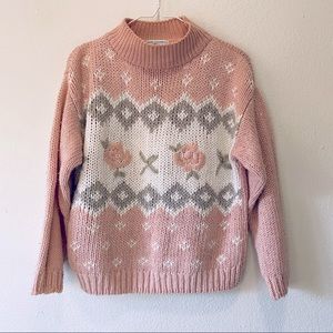 Vintage Pink Flower Chunky Sweater